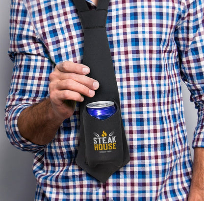 Personalised Stubby Holder Tie Gift in Use